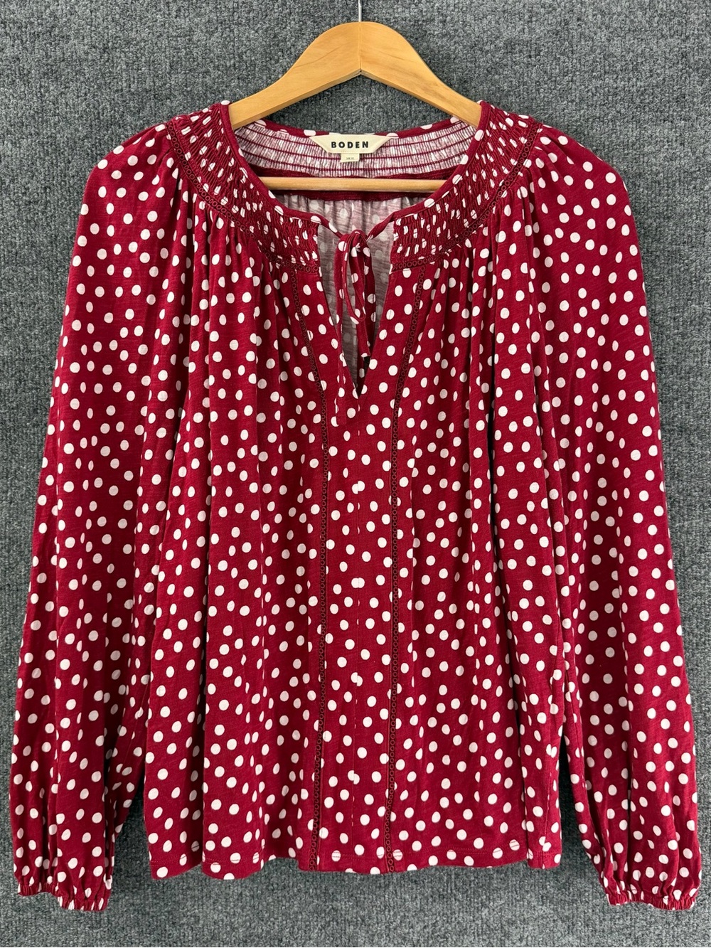 Boden Womens Georgia Smocked Jersey Top Size 10 Long Sleeve Pink Office Casual